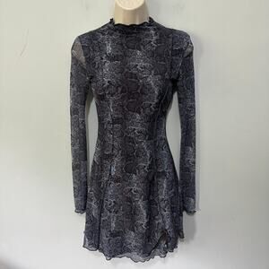 ACW Dress Womens XS Blue Mesh Snakeskin Mini Edgy Fairy Grunge Indie Sleaze